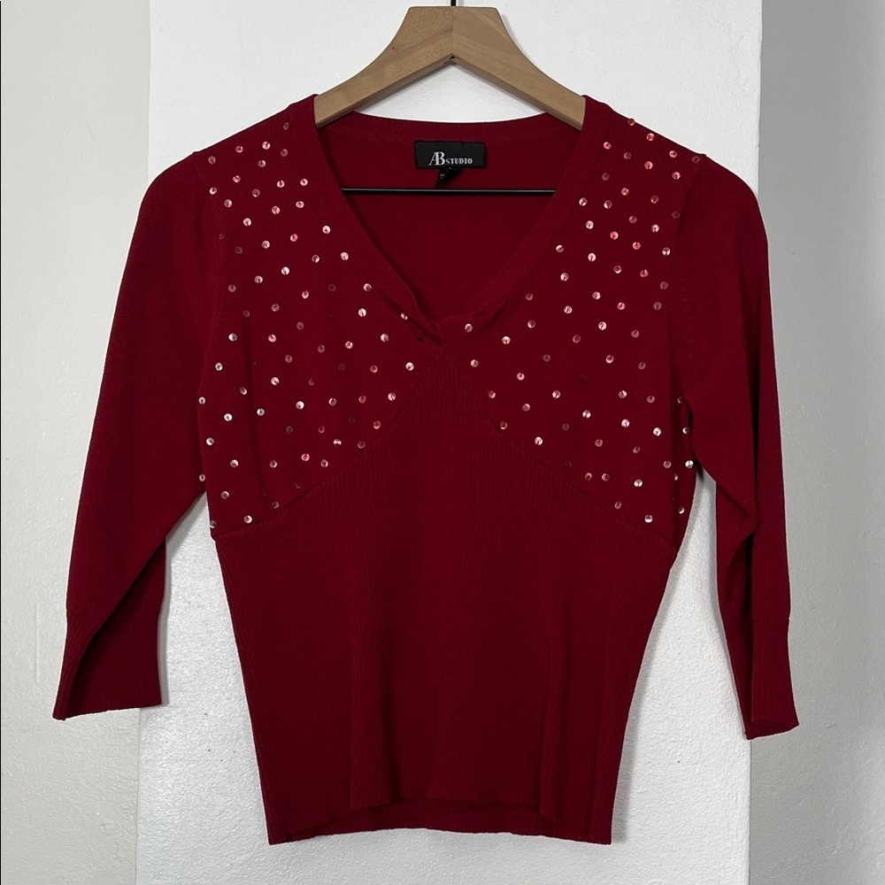 AB Studio Rich Red Knit Top